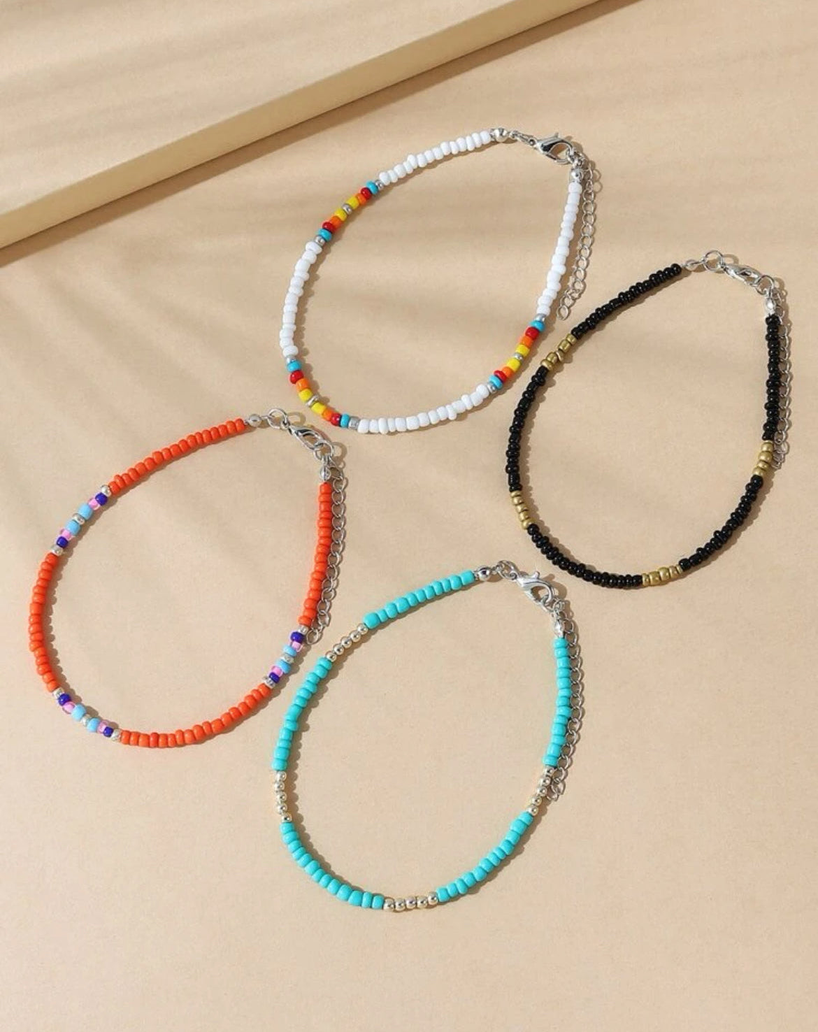 Beautiful 4 Piece Color Block Anklet