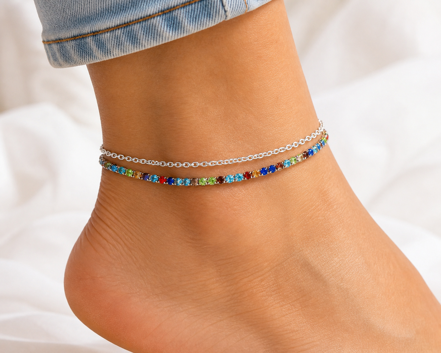 Rainbow Spark Double Chain Anklet