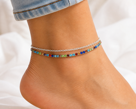 Rainbow Spark Double Chain Anklet