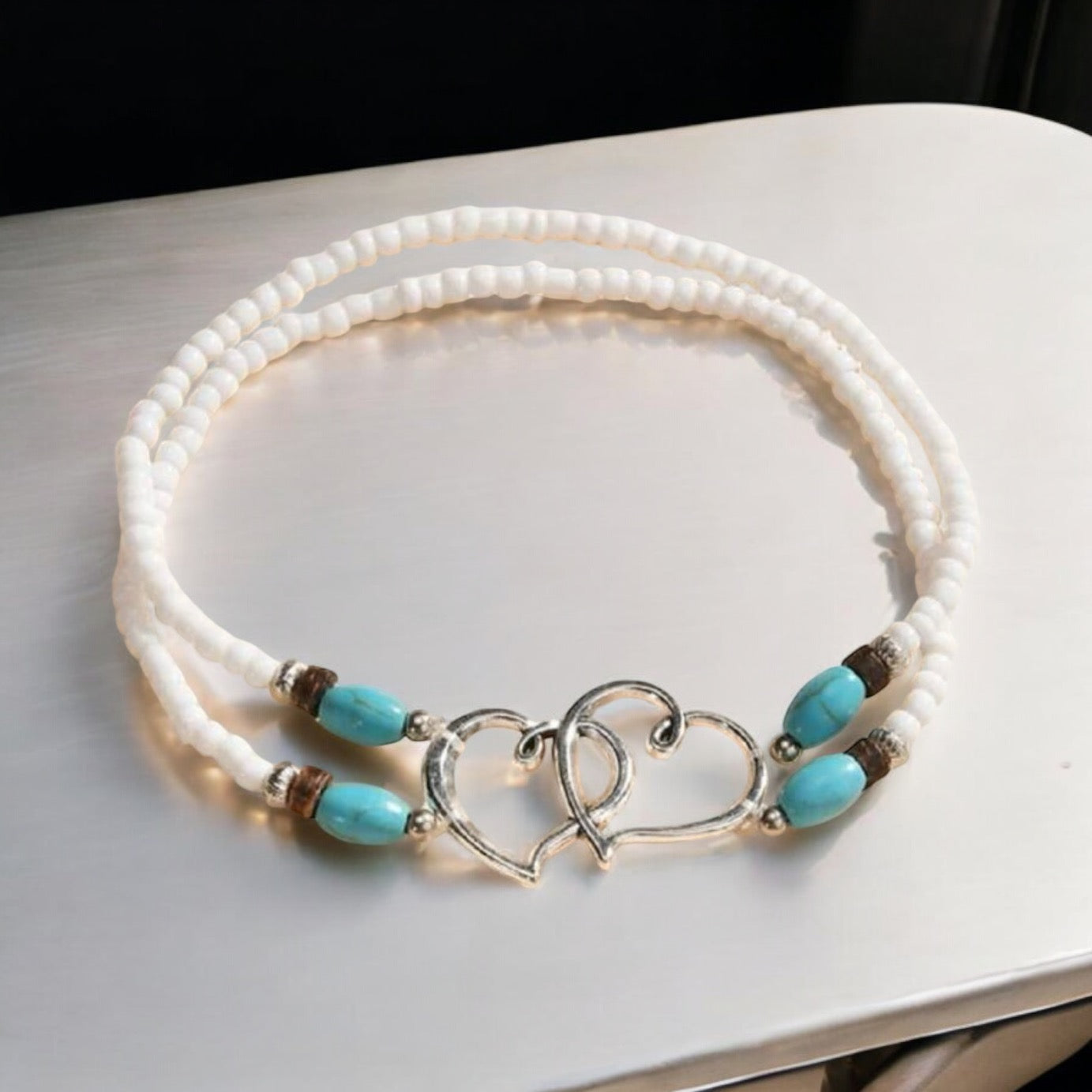 Heart and Turquoise Beaded Anklet