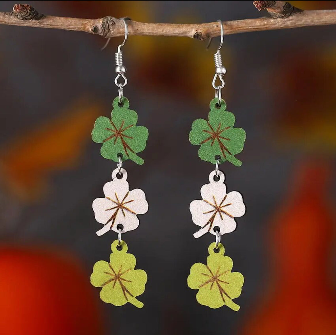 Wooden Tri-Color Shamrock Earrings