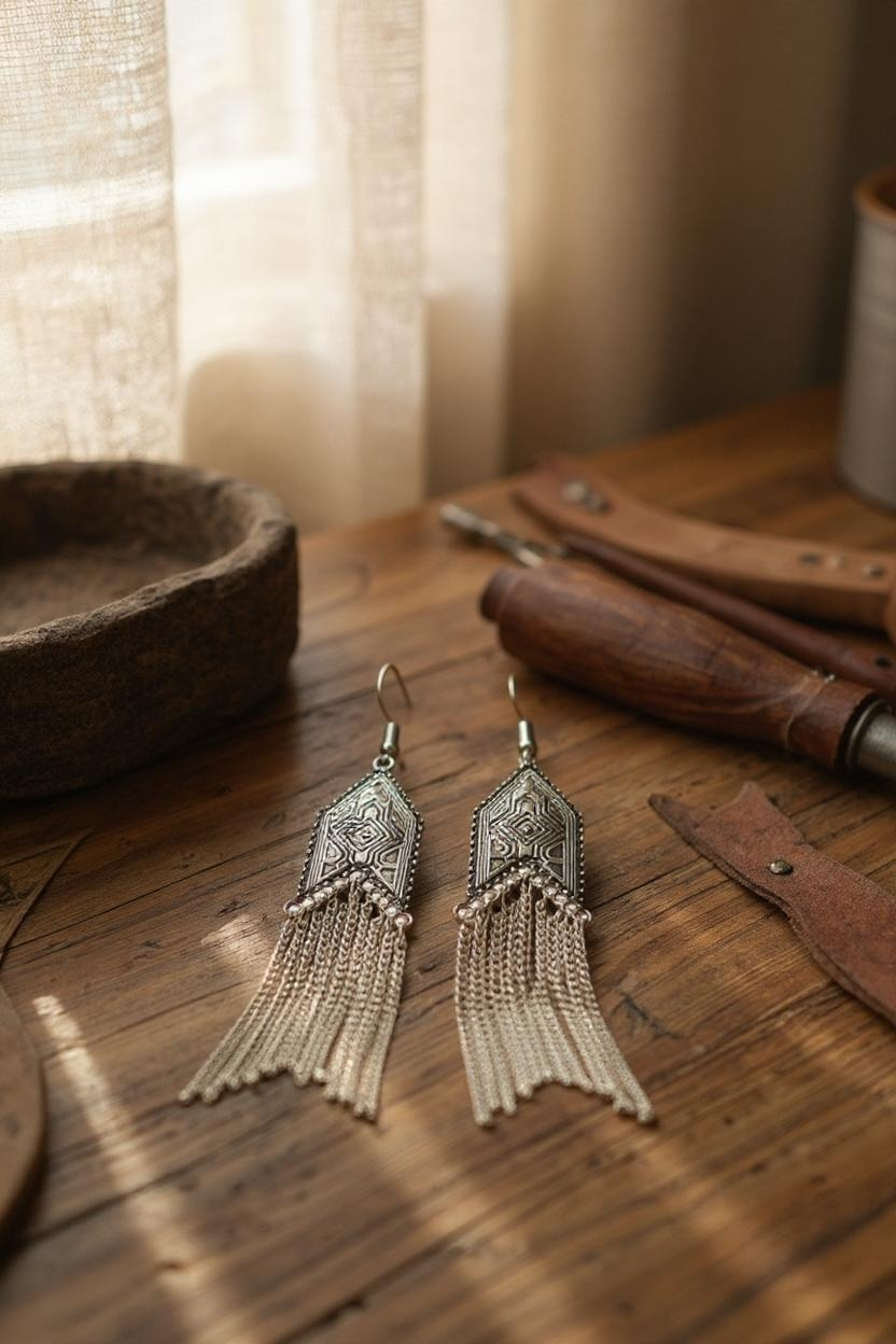 Beautiful Silver Metal Tassel Earrings