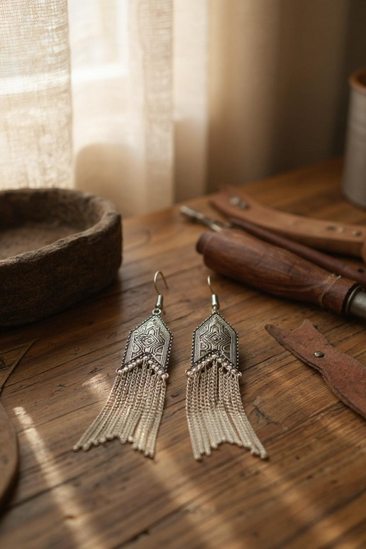 Beautiful Silver Metal Tassel Earrings