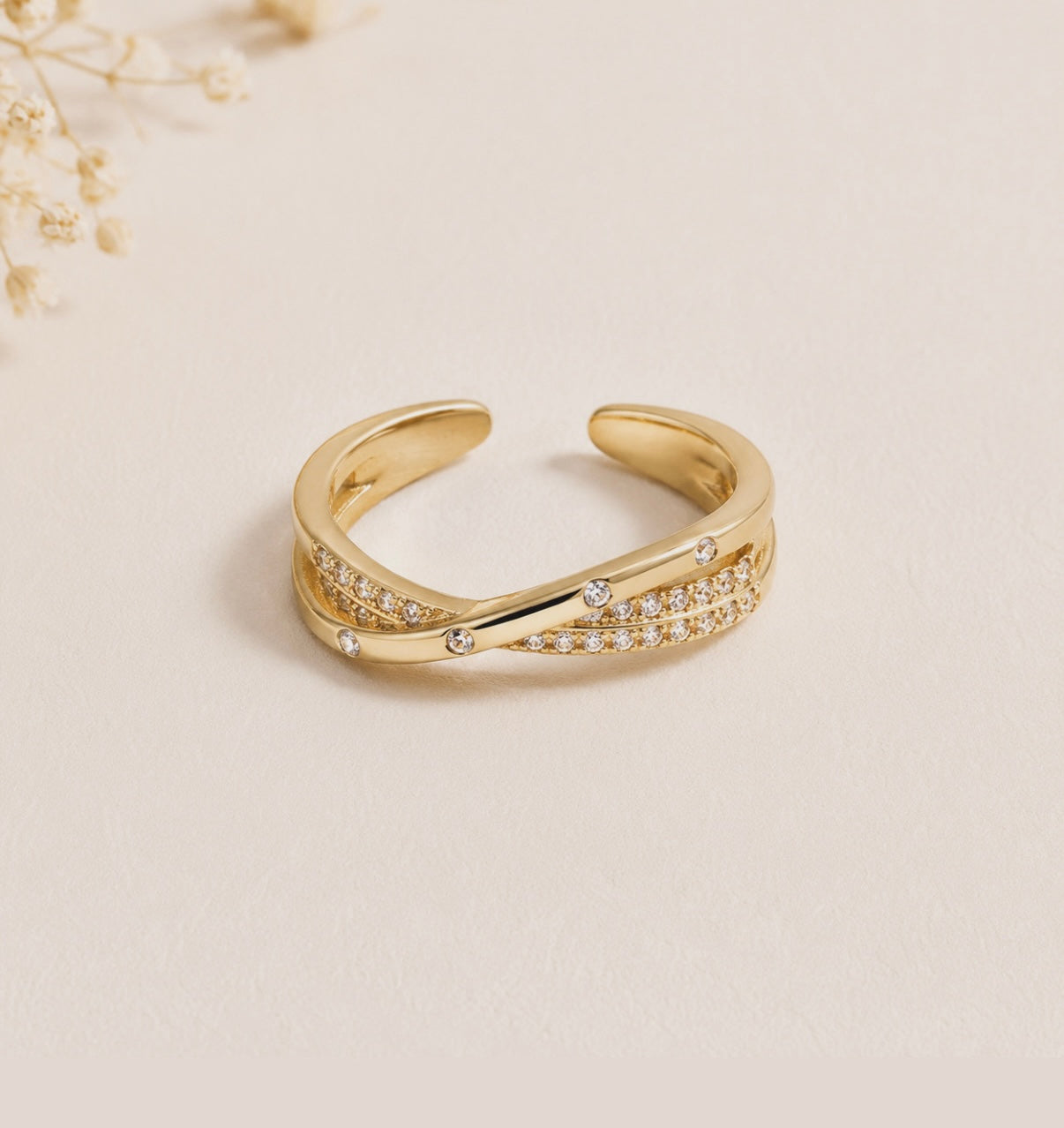Elegant Gold Crisscross Adjustable Ring