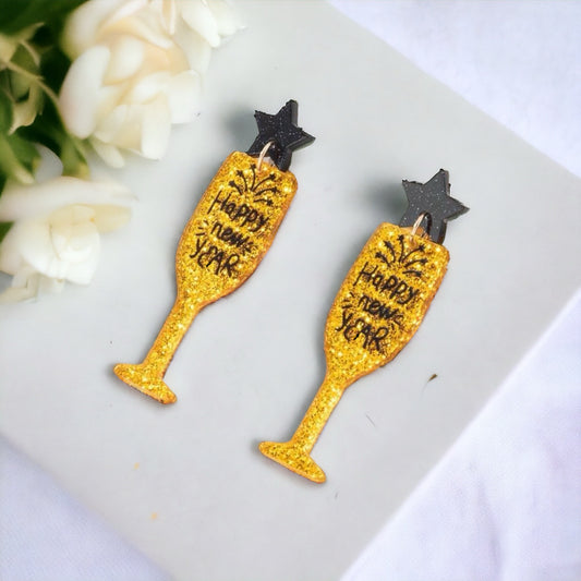 Happy New Year Champaign Earrings