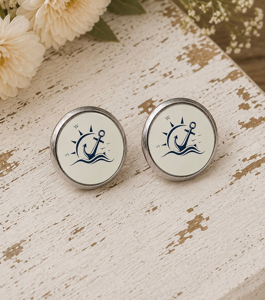 Coastal Compass Anchor Stud Earrings