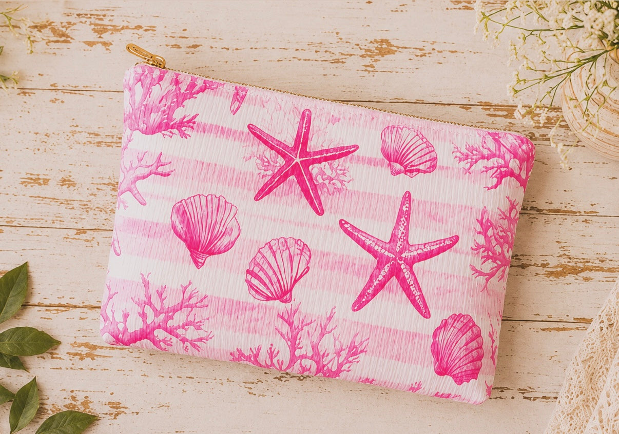 Pink Seashell and Starfish Toiletry/Cosmetic Bag
