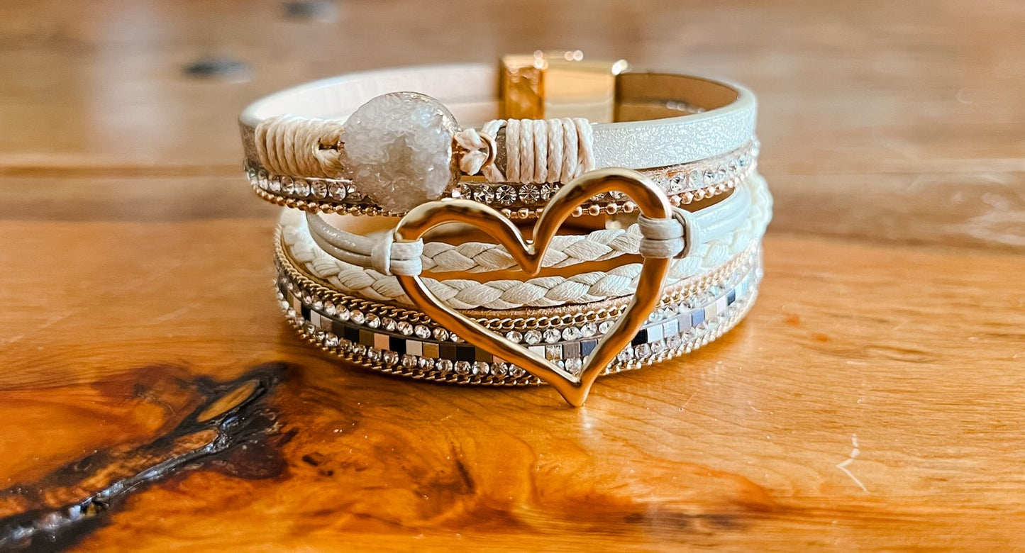 Beautiful Heart and Rhinestone Layered Bracelet