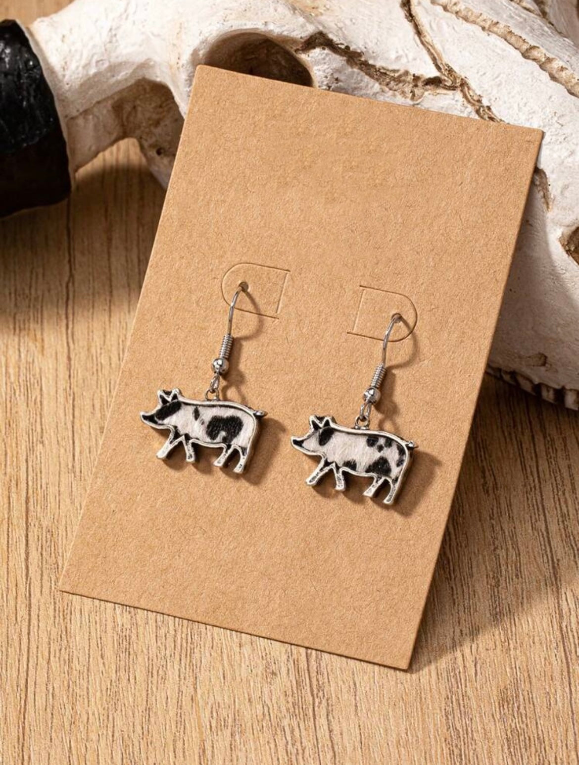 Adorable Black and White Pig Earrings