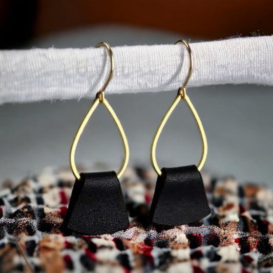 Beautiful Dainty Black Folded Leather Earrings