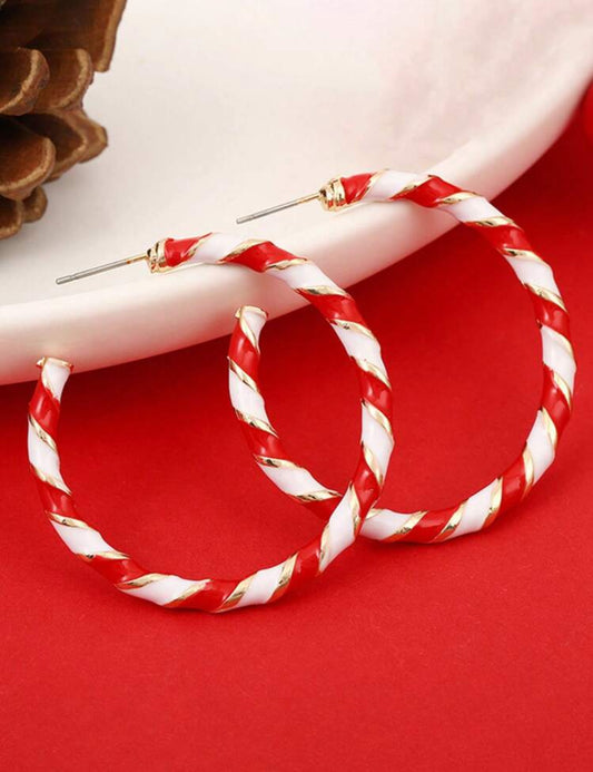 Beautiful Red and White Twisted Hoop Earrings
