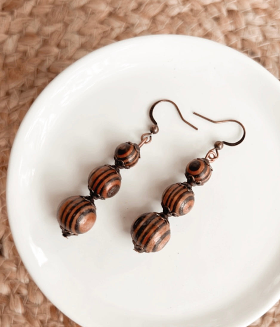 Wooden Bead Drop Earrings