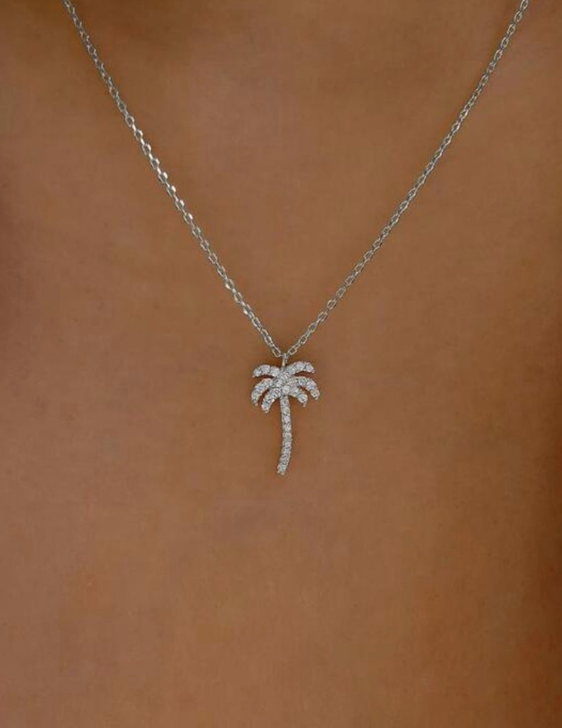 Beautiful Silver Rhinestone Palm Tree Necklace – Front Porch Sittin