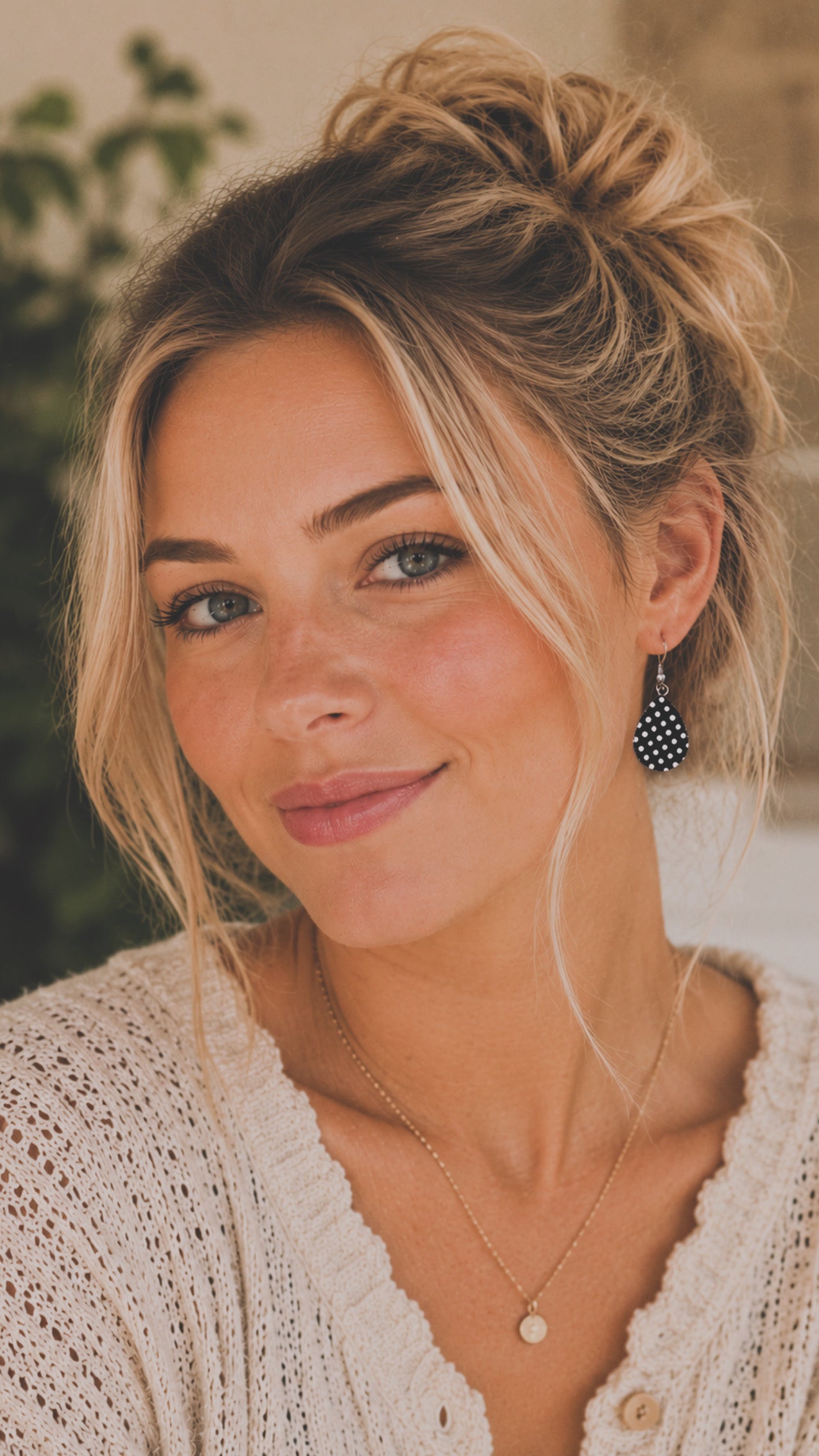 Black and White Polka Dot Teardrop Earrings