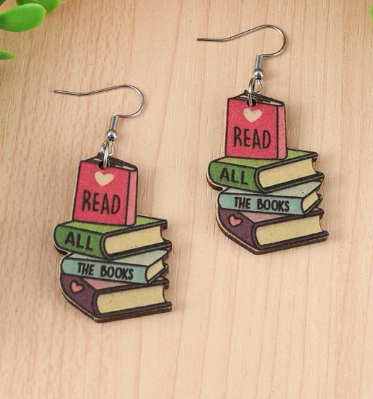 Wooden "Read All The Books" Drop Earrings