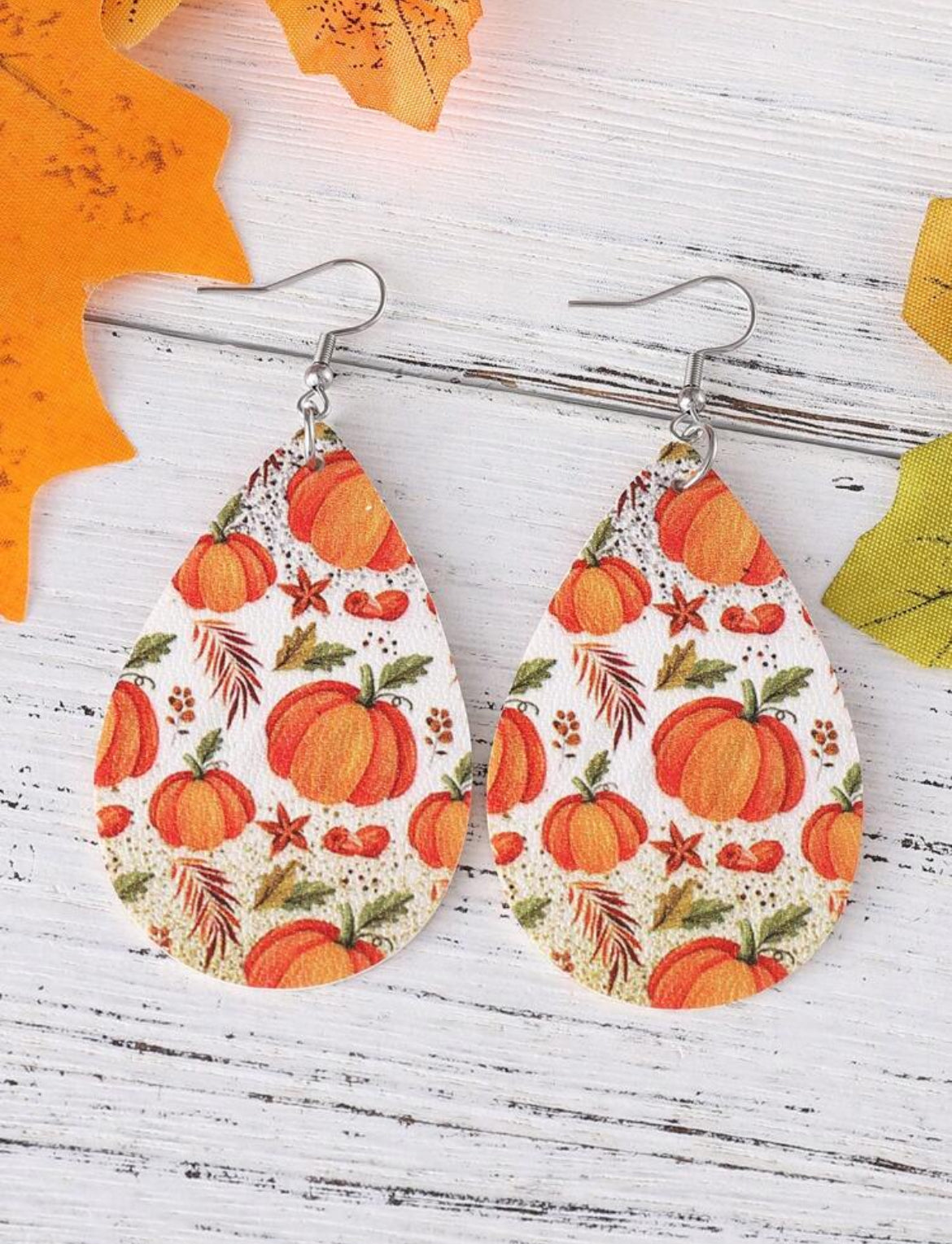 Beautiful Leather Pumpkin Teardrop Earrings