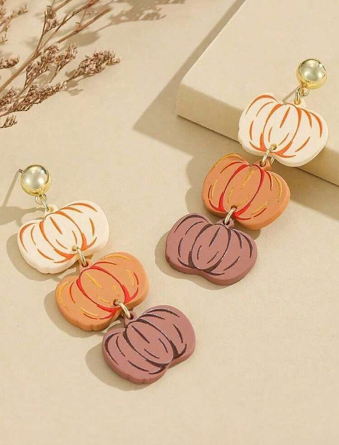 Beautiful Tri-Color Acrylic Pumpkin Earrings