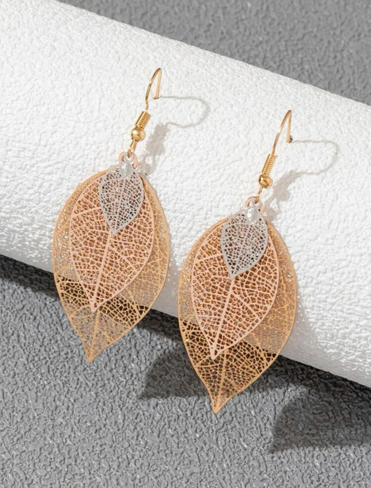 Beautiful Gold and Silver Leaf Drop Earrings