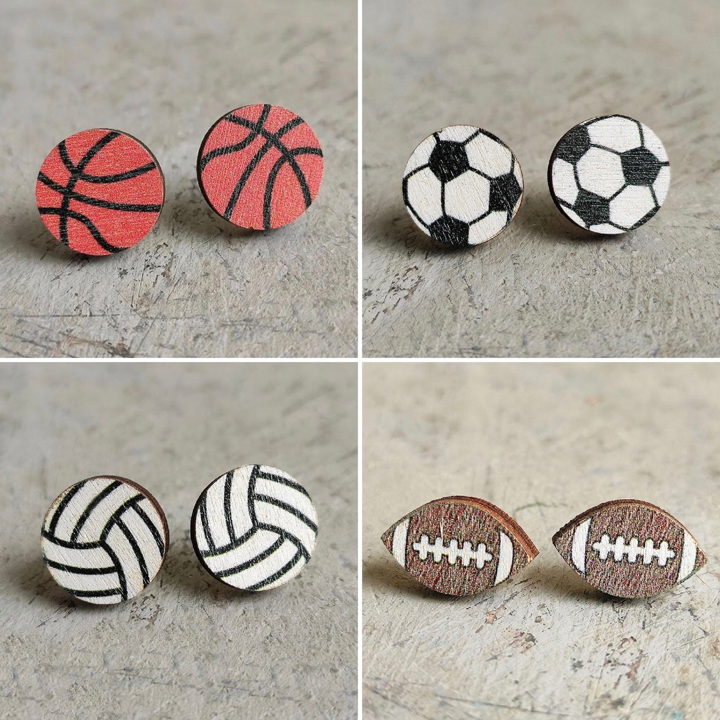 Favorite Sports Wooden Stud Earrings
