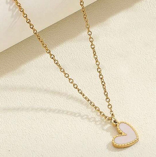 Sweetheart White and Gold Enamel Heart Necklace