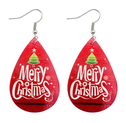 Beautiful Merry Christmas Leather Earrings