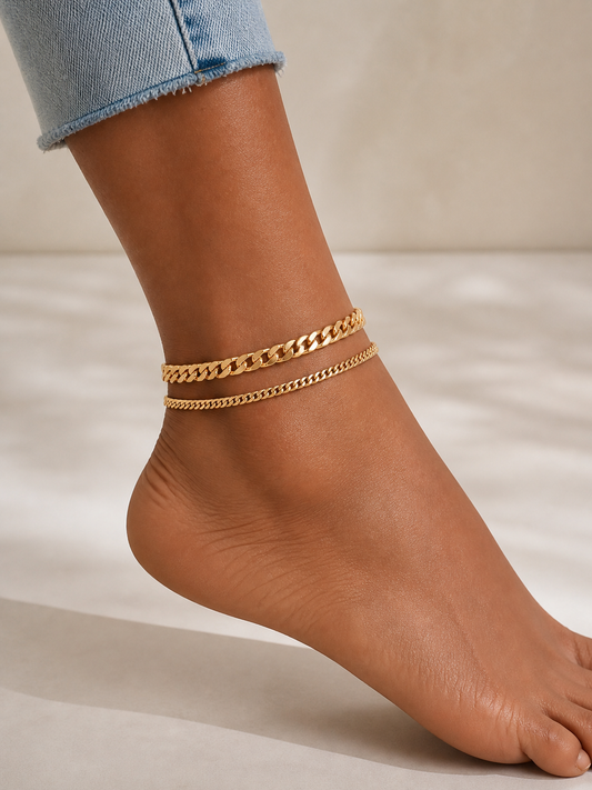 Gold Double Layered Anklet