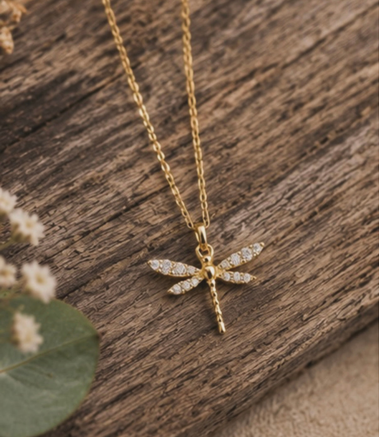 Golden Dragonfly Pendant Necklace