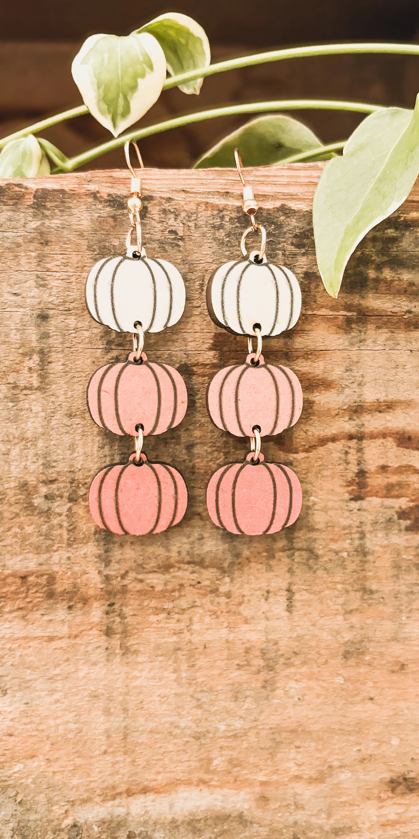 Wooden Pumpkin Drop Earrings