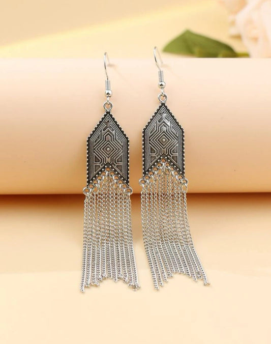 Beautiful Silver Metal Tassel Earrings