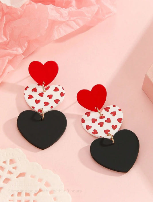 Beautiful Tri-Color Acrylic Heart Stud Drop Earrings