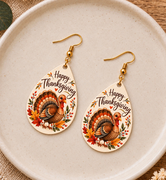 "Happy Thanksgiving" Turkey Earrings