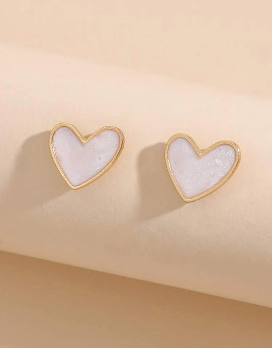 Dainty White Heart Stud Earrings