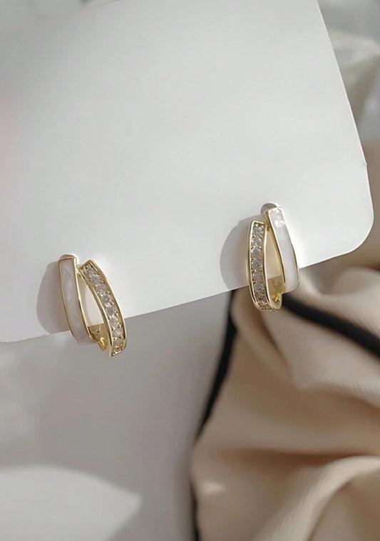 Gorgeous Silver and Gold Half Hoop Stud Earrings