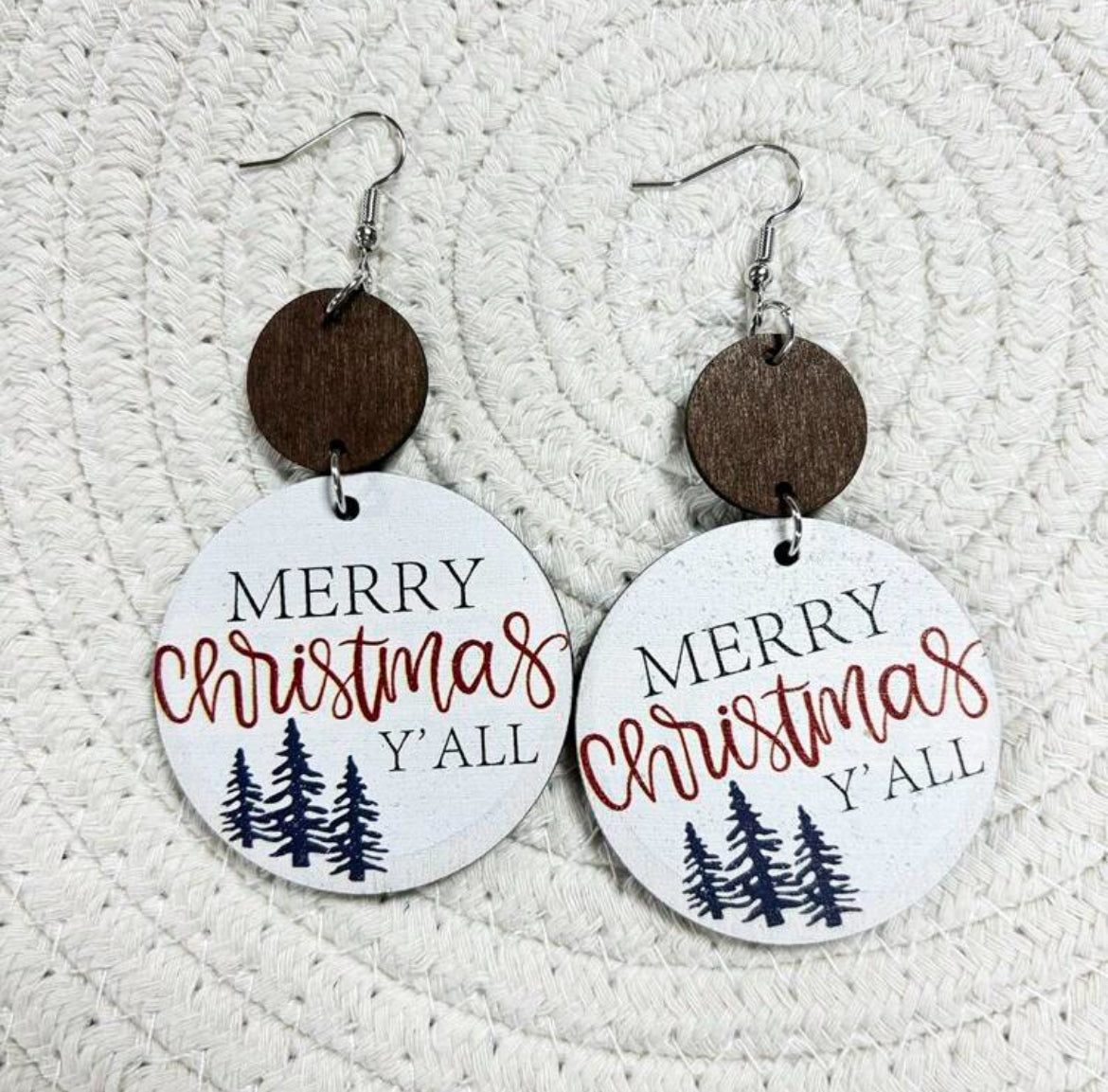 Merry Christmas Ya'll Wooden Drop Earrings