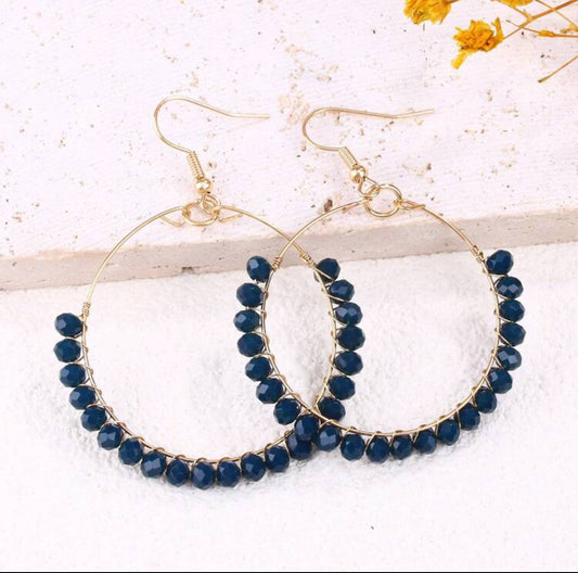 Beautiful Navy Blue Beaded Drop Earrings