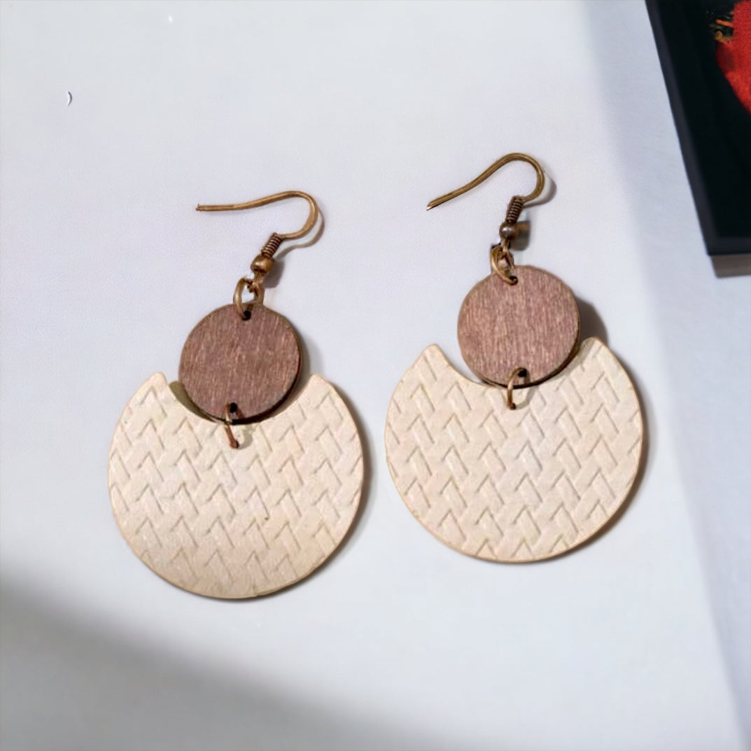 Beautiful Wood and Textured Leather Drop Earrings