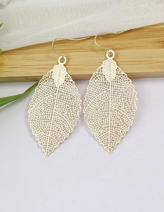 Delicate Gold Leaf Drop Earrings