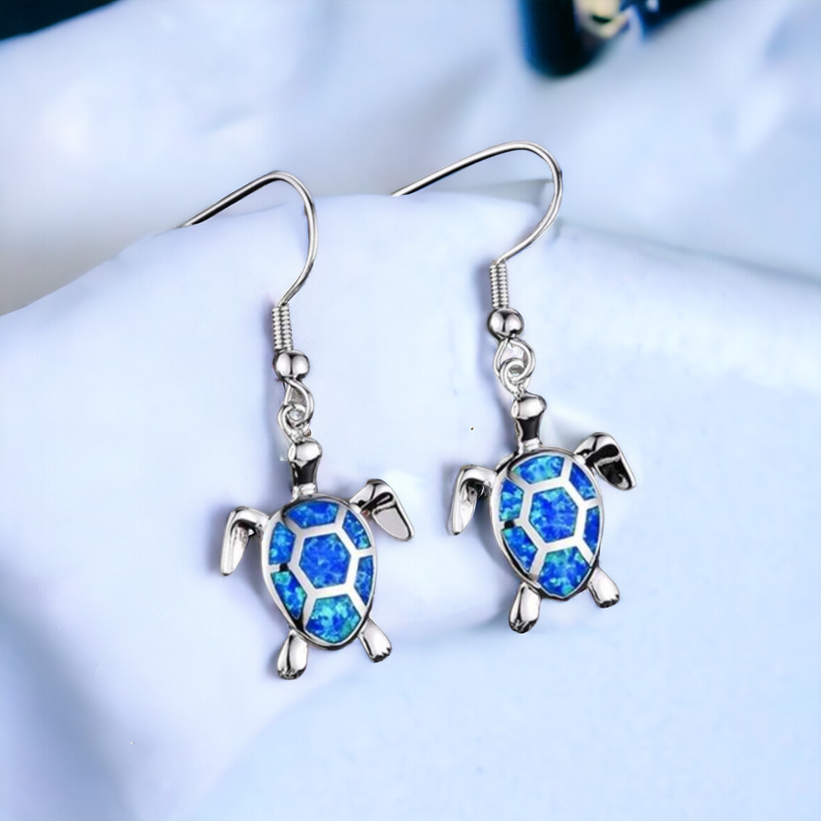 Beautiful Silver and Blue Turtle Earrings