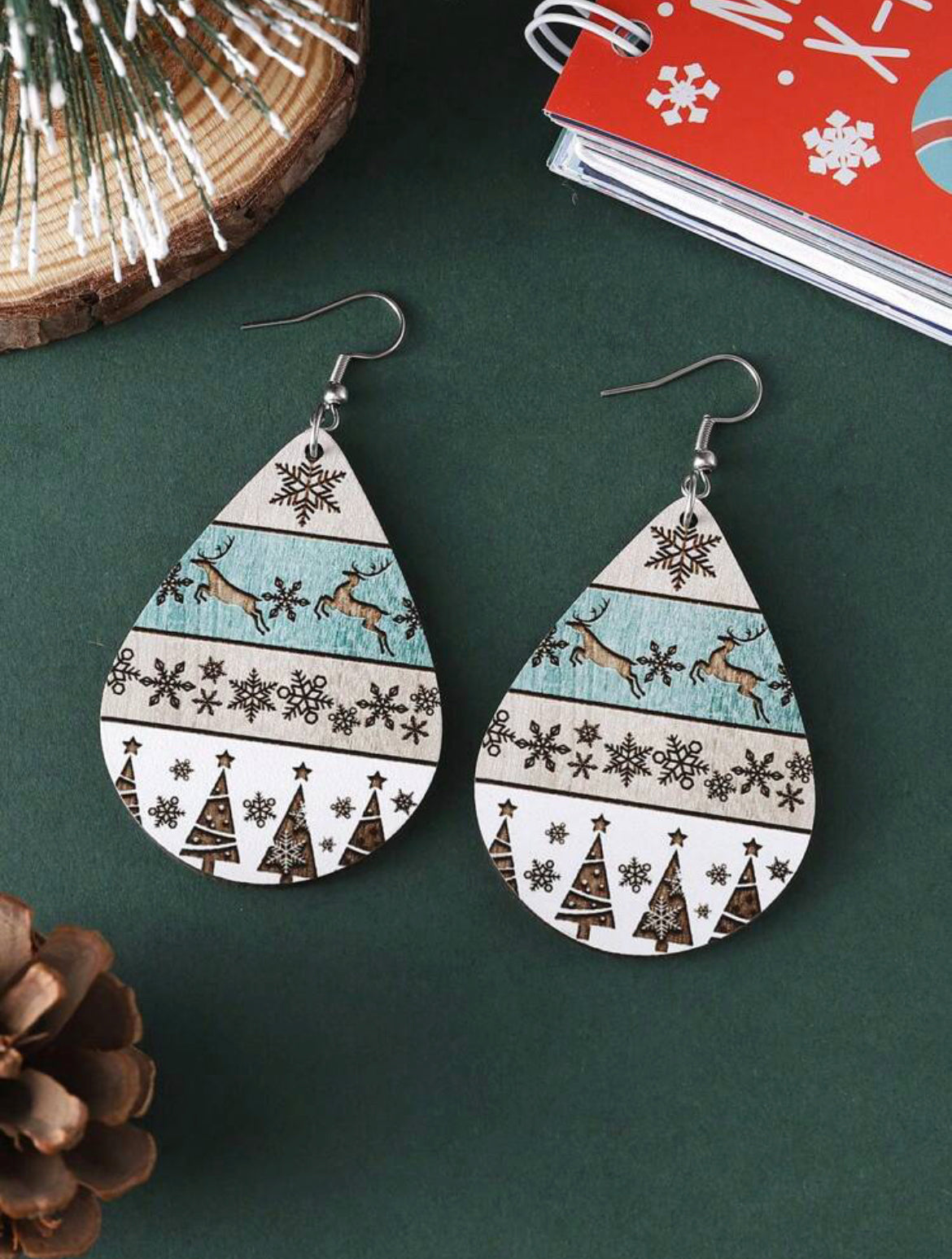 Vintage Wooden Christmas Earrings