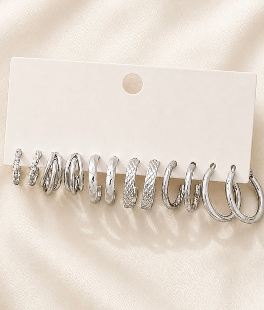 Set of 6 Silver or Gold Hoop Earrings