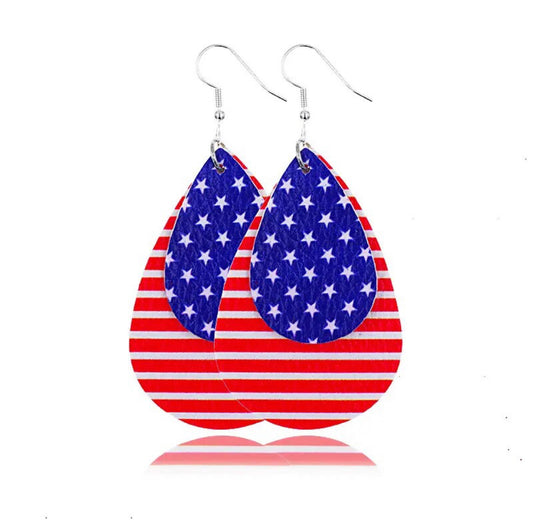 Red, White, and Blue Leather Flag Earrings