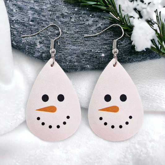 Leather Snowman Drop Earrings