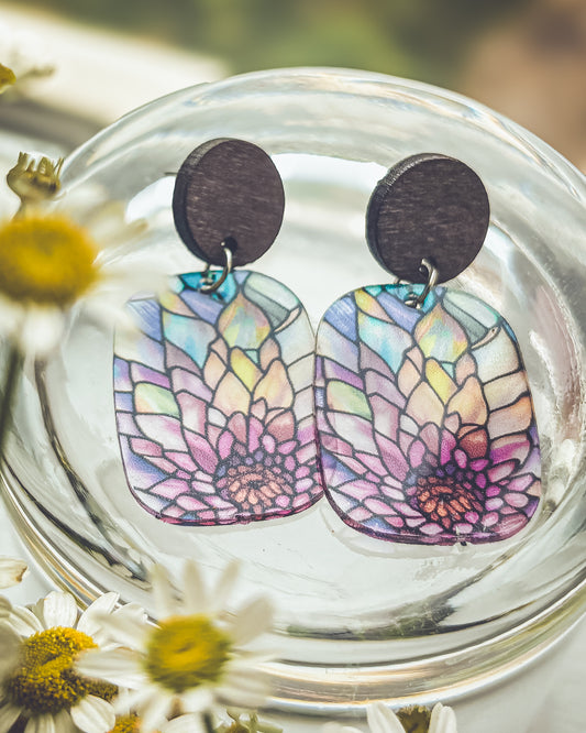 Beautiful Blooming Flower Stained Glass Acrylic Earrings