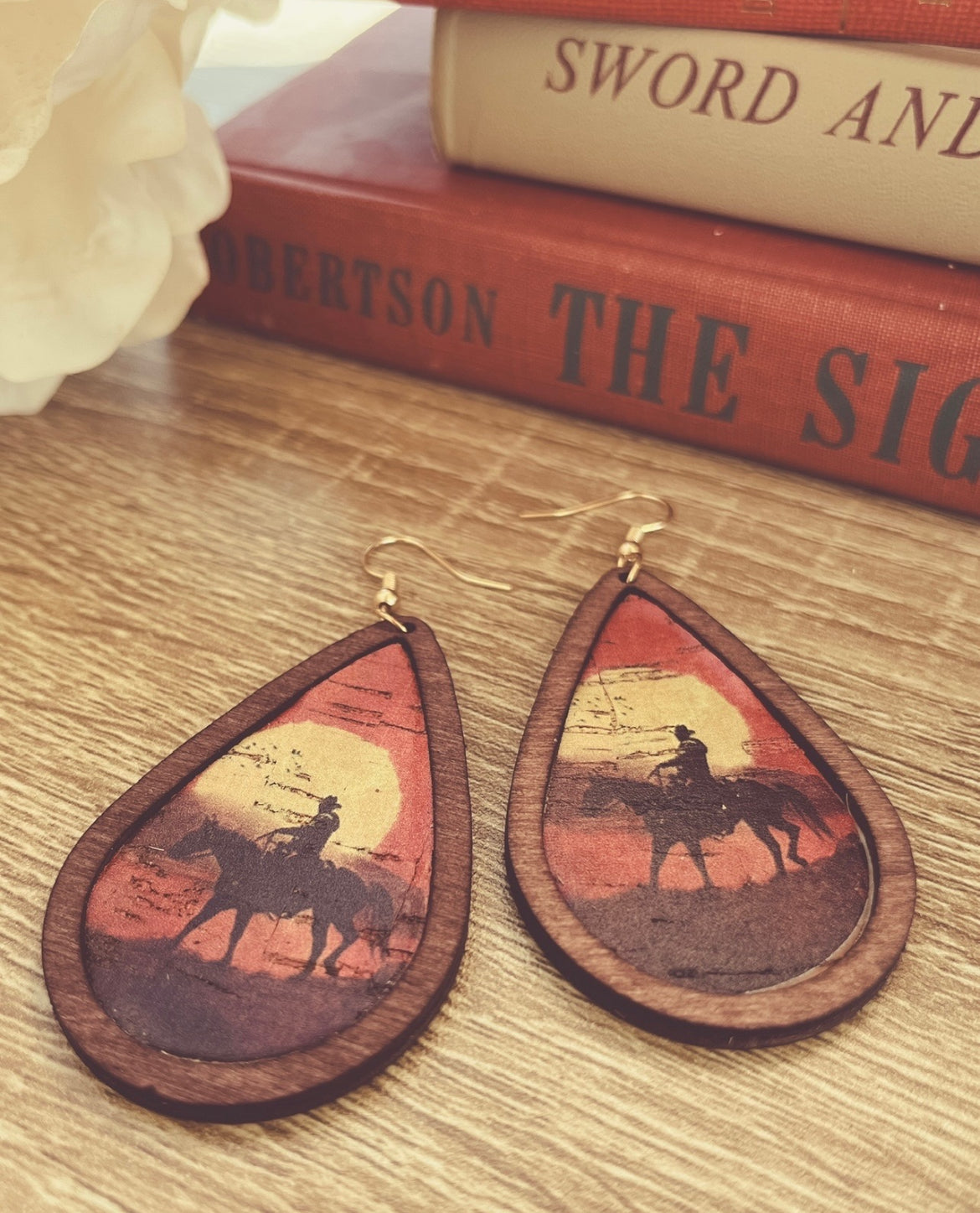 Drop-shaped Wooden Western Cowboy Earrings