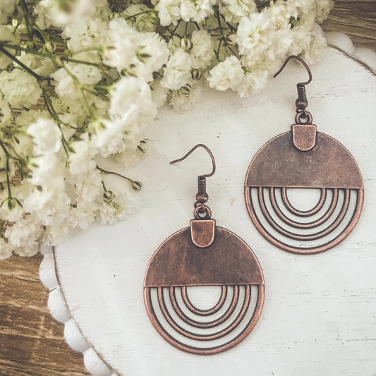 Bohemian Copper Round Drop Earrings