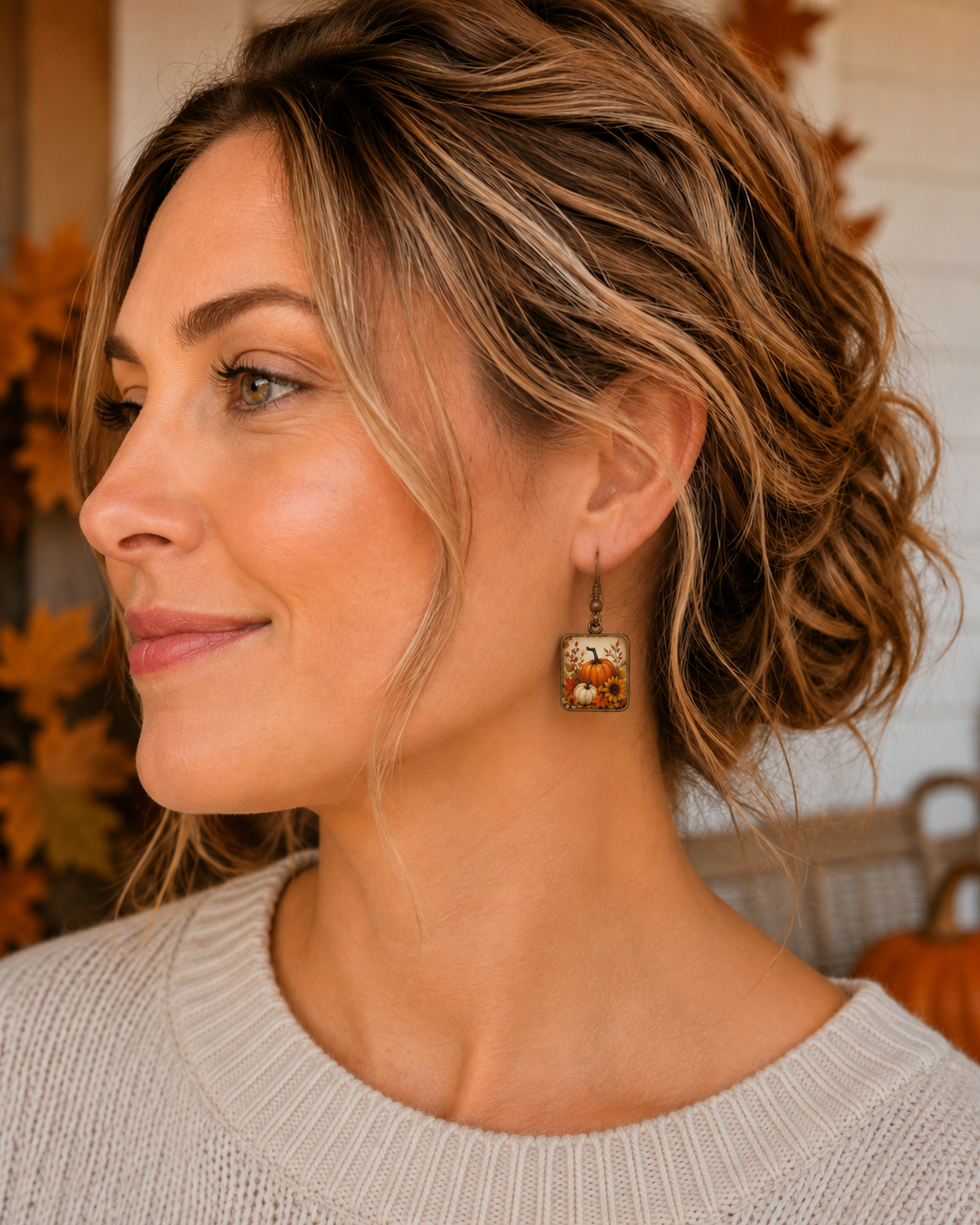 Vintage Autumn Pumpkin Square Earrings