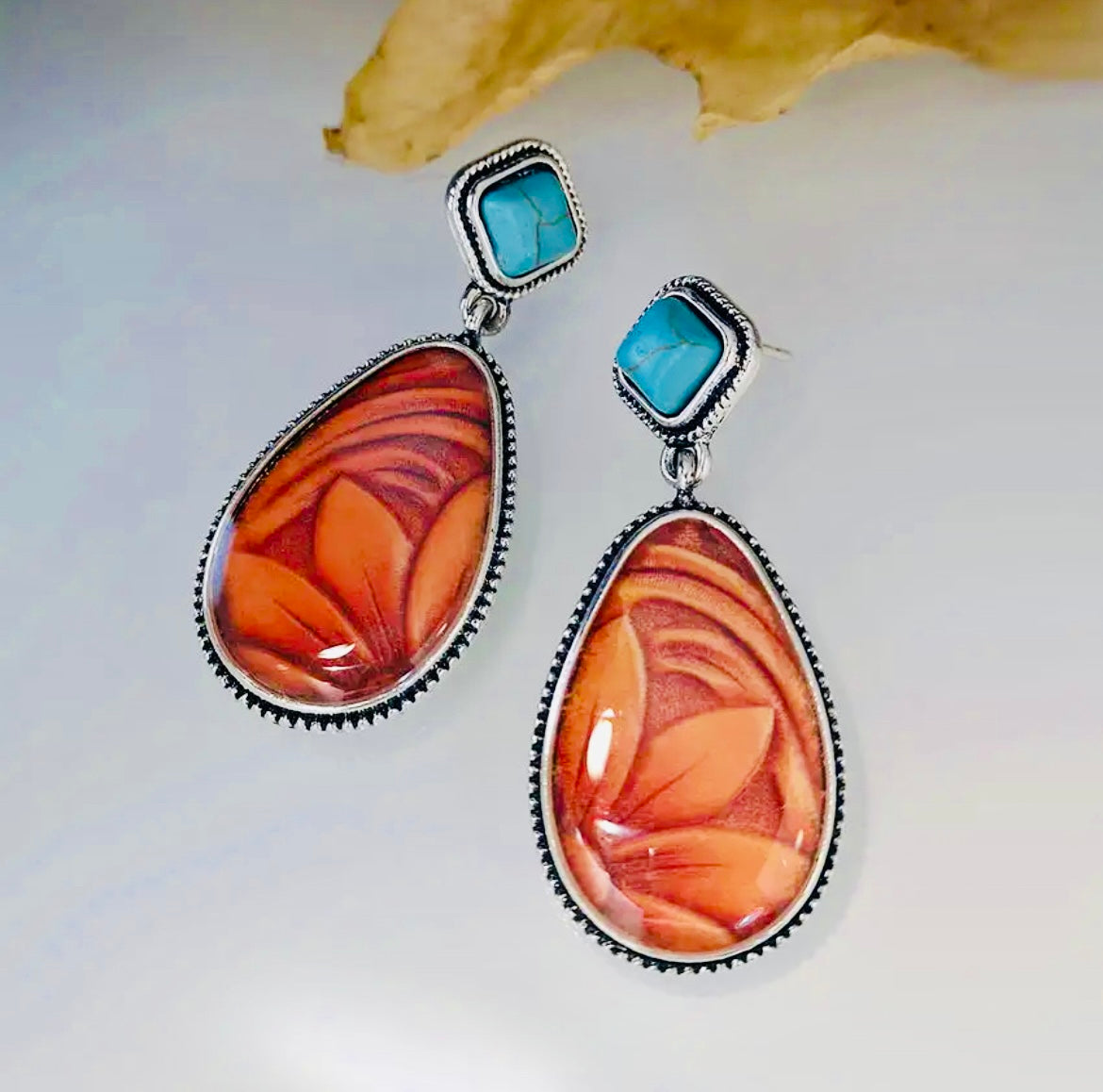 Turquoise Floral Water Drop Earrings