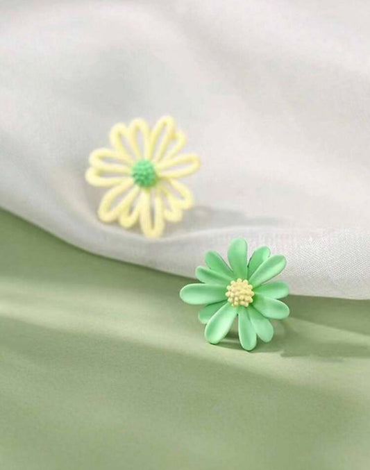 Beautiful Mismatched Light Green and Yellow Flower Earrings