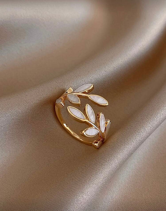 Gorgeous White Leaf Design Adjustable Ring