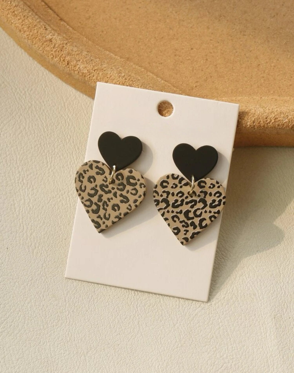 Leopard Print Heart Stud Drop Earrings